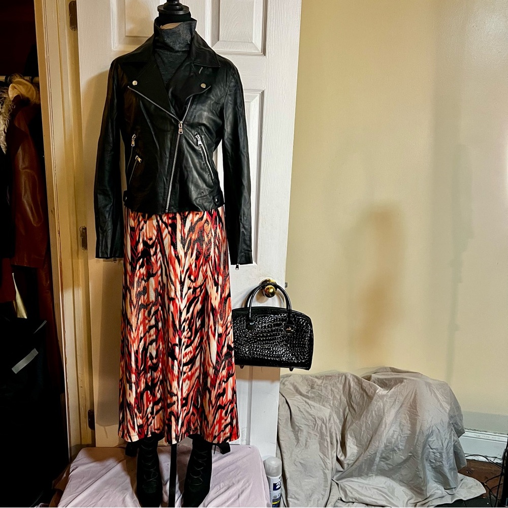 New Women’s Evan Picone Metallic Tiger Print‎ Jersey Stretch Boho Maxi Skirt XL